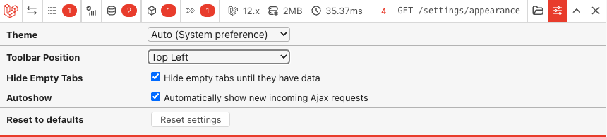 Laravel Debugbar settings